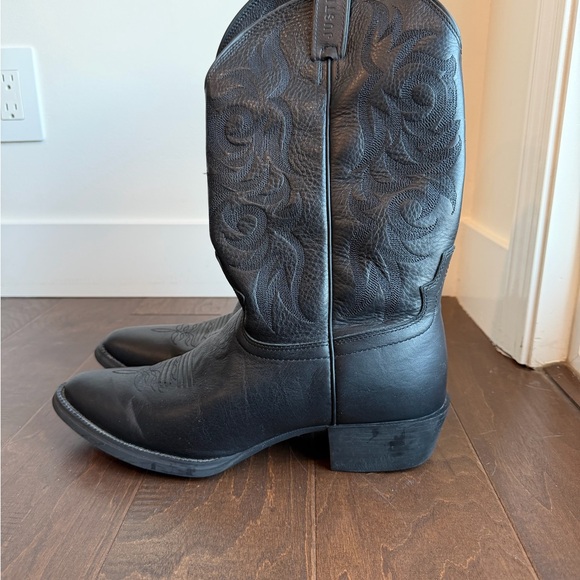 Justin Boots Black Leather Western Boots, Men’s Cowboy Boots - Picture 5 of 6
